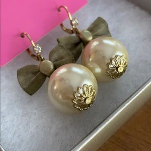 Betsey Johnson Faux Pearl & Mesh Bow Earrings
